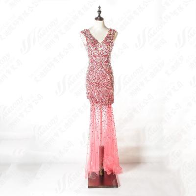 China Long Anti-Static Tulle Party Dress Rose Gold Crystal Luxury Women Evening Dresses for sale