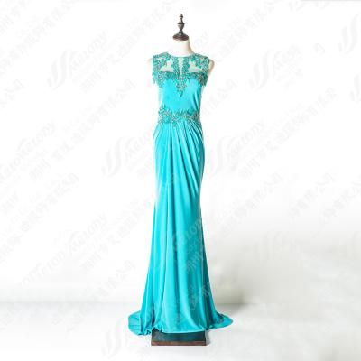 China Anti-static Long Back Elegant Green Party Dress Breathable Illusion Dresses Evening Wear for sale