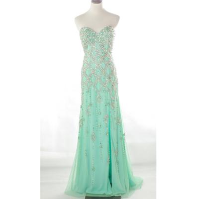 China Breathable Formal Party Skirt Crystal Beaded Long Elegant Green Dress Evening Dresses for sale