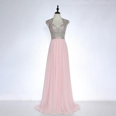 China Anti-Static Chiffon Fabric Beaded Evening Skirt Women Party Pink Sexy Long Prom Dress for sale