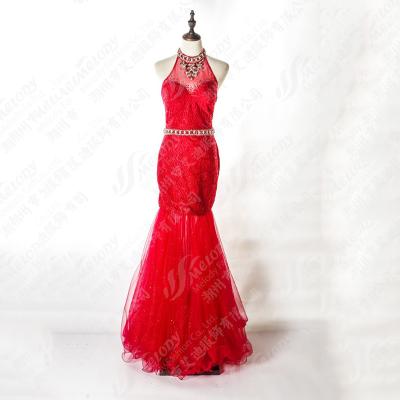 China Long Anti-static Western Beaded Mermaid Wedding Evening Wear Red Bridesmaid Dress for sale