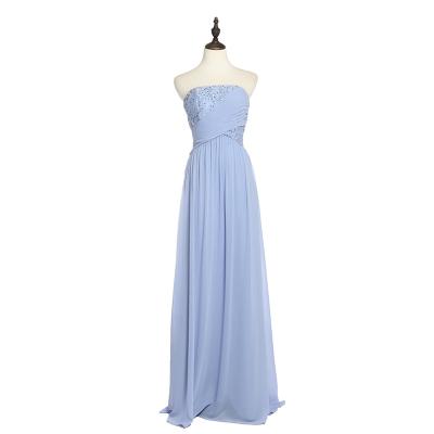 China Elegant Women's Formal Bridesmaid Dresses Long Sleeveless Anti-Static Blue Chiffon Evening Party Gowns for sale