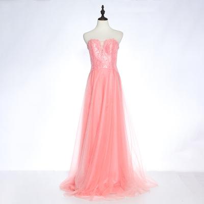 China Anti-Static Spring New Design Appliqued Flowers Dresses Women Pink Long Bridesmaid Dress for sale