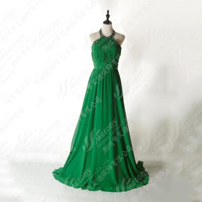 China Wholesale Fashion Anti-Static Beaded Big Ruffles A Line Sexy Halter Bridesmaid Dress for sale