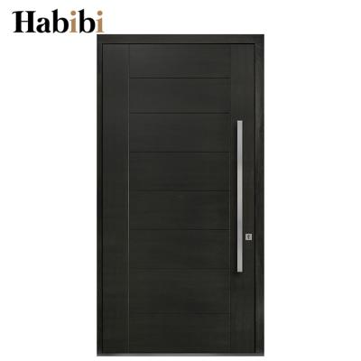 China Prettywood Modern Custom Size Entry Pivot Modern Black Solid Wood Front Doors for sale