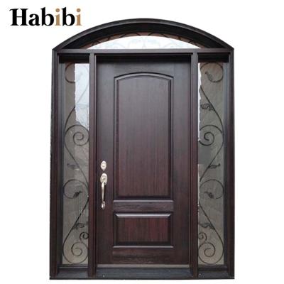 China Prettywood Traditional Wood House Doors Exterior Entrance 2 Panels Front Modern Doors With Sidelight for sale