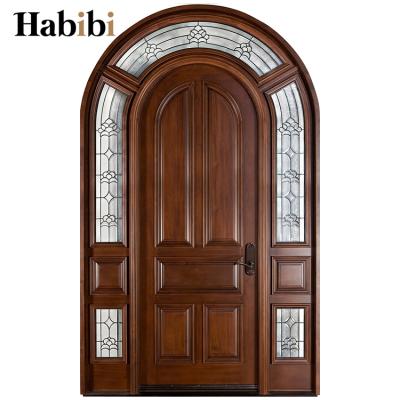 China Traditional Prettywood Arch House Round Lid Entry Oak Solid Wood Main Door Design With Glass for sale