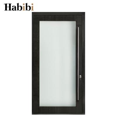 China Healthy Proof Prettywood Modern Tempered Glass Interior Bedroom Front Entrance Wooden Pivot Door for sale