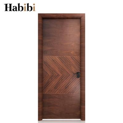 China Prettywood Apartment Modern Design Waterproof Walnut Veneer Solid Wood Interior Room Door for sale