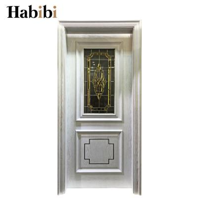 China Prettywood Traditional Arabic Modern Oak Wood Veneer Interior Glass Insert Wood Door Design for sale