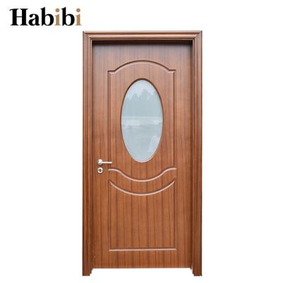 China Prehung Service Prettywood Modern Design HDF MDF PVC Toilet Interior Frosted Glass Interior Wooden Door for sale