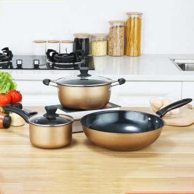 China 2021 new viable nonstick cookware sets nonstick gold shine color pots and pans nonstick cookware set for sale