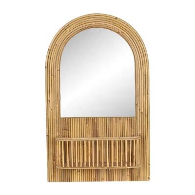 China Art Decor Hot Sale Art Large Bamboo Framed Wall Hanging Garden Bathroom Decorative Mirror for sale