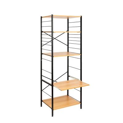 China Kitchen Folding Kitchen Shelves 4 Layer Kitchen Bamboo Metal Storage Racks Heavy Duty Adjustable Racks for sale