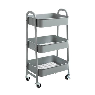 China Bathroom Trolley Kitchen Serving Cart 3 Tier Metal Rolling Minimalist Wooden Top Rack Organizer Storage for sale