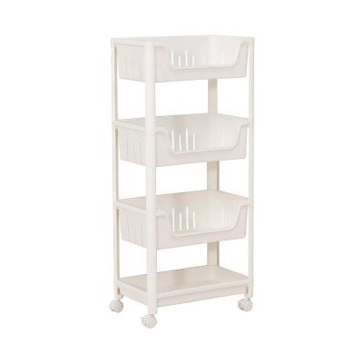 China 4 Layer Industrial Kitchen Fruit PP Plastic Mobile Serving Plastic Storage Drawers And Carts On Wheels for sale