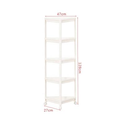 China Industrial White Movable Trolley Organizer Bathroom Corner Storage Rack Plastic Toilet 4 Tiers Storage Racks Shelf for sale