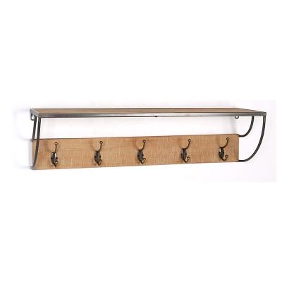 China Wall Mounted Sticker Minimalist Metal Nature Shelf Coat Hook Rack with 5 Metal Hooks for sale