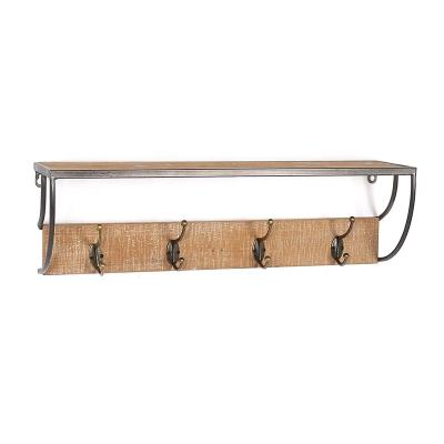 China Wall Mounted Art Decor Nature Sticker Metal Shelf Coat Hook Rack with 4 Metal Hooks for sale