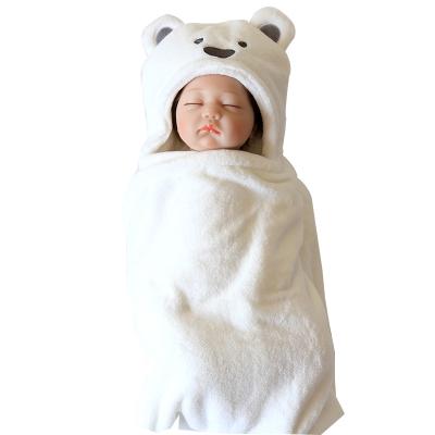 China Embroidery Flame Retardant Head Coral Fleece Cartoon Baby Wearable Shawl Blanket With Hood for sale