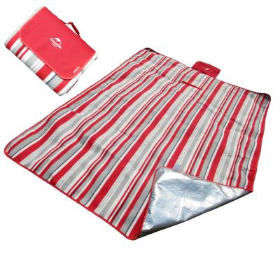 China Outdoor Printed Stripe Fleece With Sponge Aluminum Waterproof Fold Portable Picnic Blanket for sale