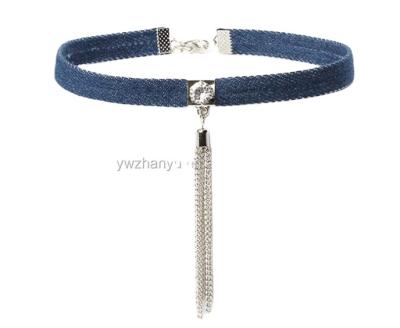 China Latest Design Soft Tassel Denim Choker Collar for sale