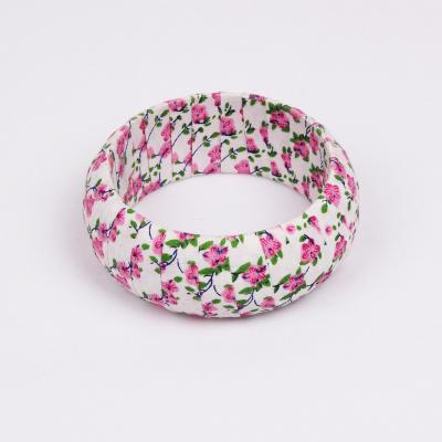 China TRENDY Fashion Cherry Fabric Wrapped Wide Wood Bangle Bracelet for sale