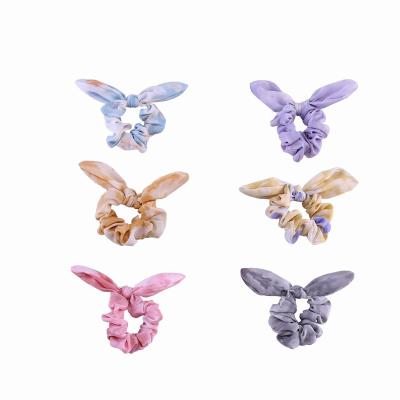 China Smart Casual Tie Die Hair Scrunchie Fashion Rabbit Ear Hair Tie Bow Tie Pony Tail Holder for sale