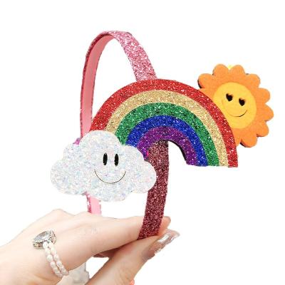 China Hair Accessories Wholesale Star Shaped Glitter Headbands Kids Rainbow Colored Hair Accessories Glitter Quicksand Headbands For Girls for sale