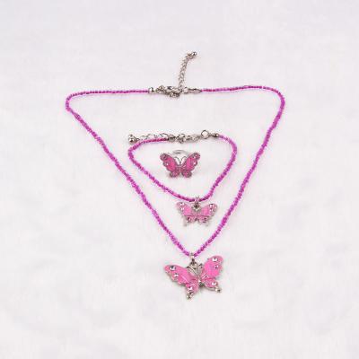 China Pink Cute Cute Butterfly Fashion Pearl Necklace Children Jewelry Pendant Set for sale