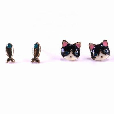 China Japan Korea Wholesale Fashion Sensitive Fashion Style Cute Sweet Cat Fish Animal Stud Earring Women Jewelry for sale