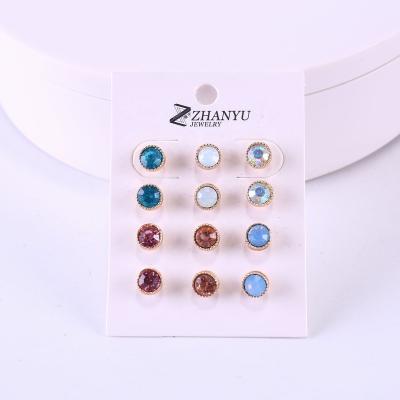 China FASHIONABLE Multicolor Flash Diamond Zirconia Small Ear Studs European and American Style One Hot Card 12 Pairs Stud Earrings for sale