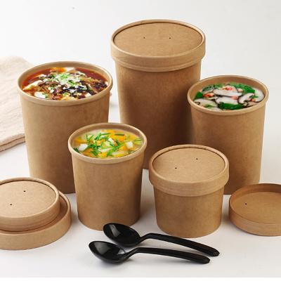 China Custom Disposable Kraft Paper Disposable Degradable Soup Bowl for sale