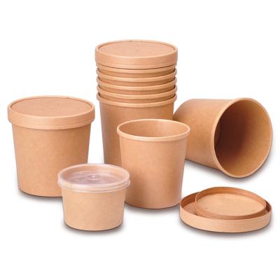 China 6oz-32oz Food Grade Disposable Kraft Paper Soup Bowl Disposable Hot Takeout Container With Lids for sale