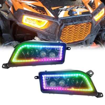 China Aluminum+PC ATV Accessories RGB App Control ATV UTV Spotlight LED Diecast Headlight W/ DRL For Polaris RZR XP 1000 RZR 900 for sale