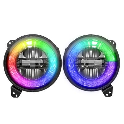 China PMMA+PC 9 Inch Round RGB Diamond Led Headlight Headlamp With Blue Tooth Control For Jeep JL for sale