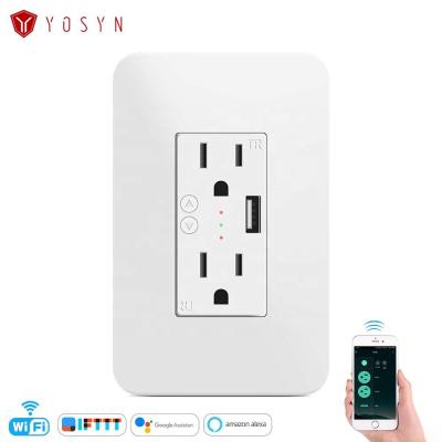 China Yosyn 15A 110V/220V Alexa Smart Home USA Easy Installation Electric Standard USB Port Wall Socket Wifi Smart Plug for sale