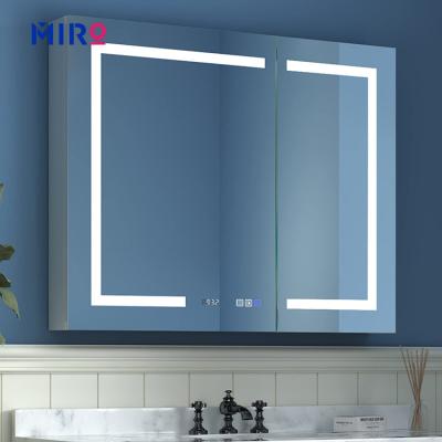 China Modern Smart Bathroom Fog Light Wall Led Mirror Cabinet With Light For Led Touch Switch And Connectable Music for sale