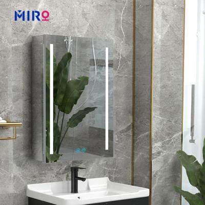 China Modern Smart Defog Display Temperature Weather Wall Mirror Bathroom Led Cabinet for sale