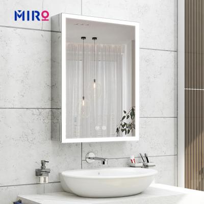 China Modern Custom Multifunctional Wall Mounted Led Mirror Cabinet Bathroom For Play Music Dimmable Fog Light Function for sale