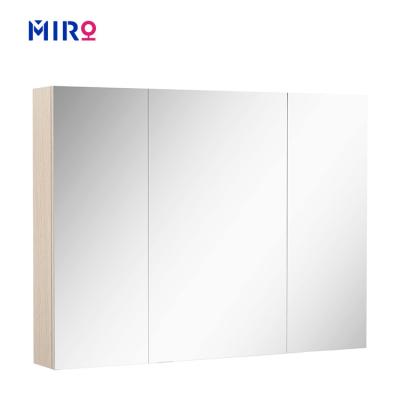 China Modern New Style Smart Bath Wall Hung Wooden Mirror Cabinet With Led Light Bathroom Led Cabinet 3 Door for sale