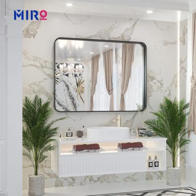 China New Design Wall Hanging Rectangle Black Glass Magnifying Bathroom Mirror With IrolN View for sale