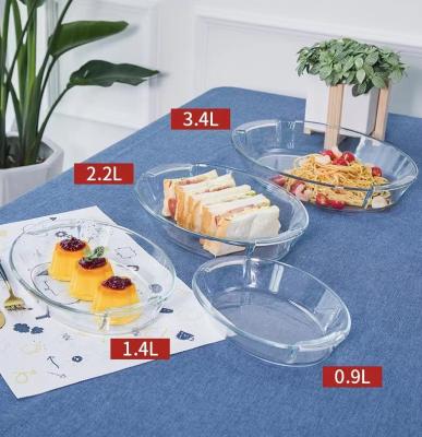 China 3 Sizes 3.4+2.2+1.4L Workable Set Tempered Glass Oval Shapes For Microwave Ovens Glass Bakeware for sale