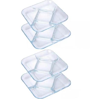 China Home Kitchen Hotel Room Restaurant 2022 Square 2 Designs 4 Sizes Dividing Tempered Glass Fruit Dish for sale