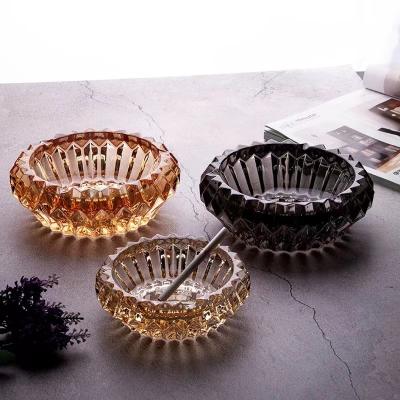 China Wholesale Smoking Accessory 3 Color Amber/Gray Smoking/Blue 180*60 Mm Plating European Style Crystal Glass Ash Tray for sale