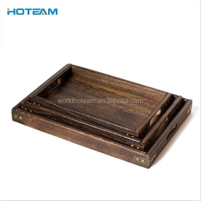 China Wholesale Cheap Rustic Food Grade Fortune Paulownia Wood Serving Tray With Handle for sale