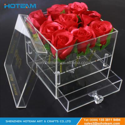 China Recycled Transparent Acrylic Rose Boxes Flower Box With Multifunctional Materials Drawer for sale