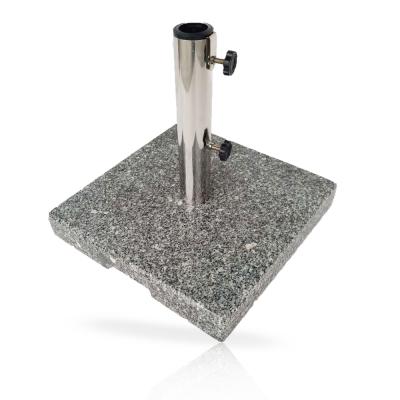 China Gray Stone Patio Parasol Base Modern Shade Low Outdoor Granite Umbrella Base With Stainless Steel Umbrella Pole Socket for sale