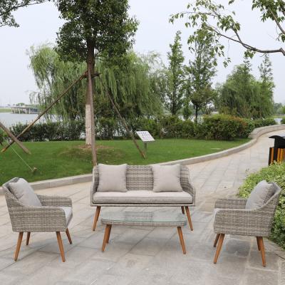 China Eco-freindly high quality outdoor wicker table chair conversation set synthetic rattan sofa set garden furniture with cushion for sale