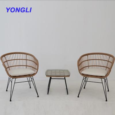 China 3 PCS Bistro Weather Furniture Classic Outdoor Rattan Set Outdoor Wicker Chat Furniture Set With Cushions for sale